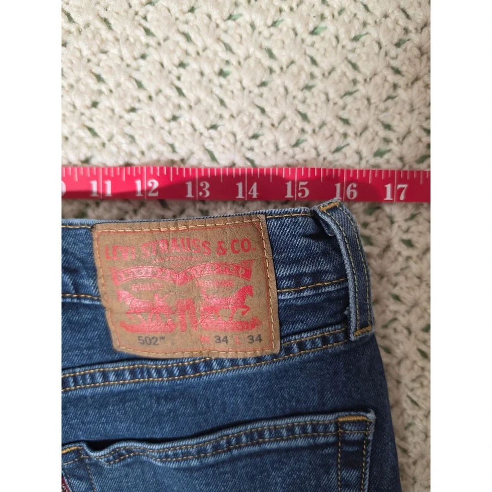Levis 502 Taper Jeans Mens 34x31.5 Dark Blue Excellent Regular Taper Fit Denim - Picture 3 of 6